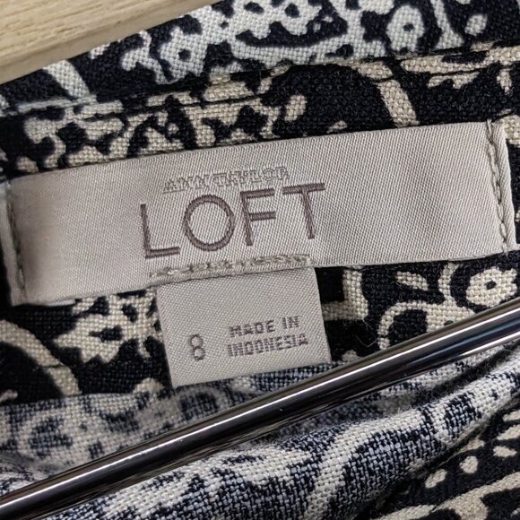 LOFT  Brocade Linen Skirt Womens Size 8 Pleated Print Mini Black - Picture 3 of 5